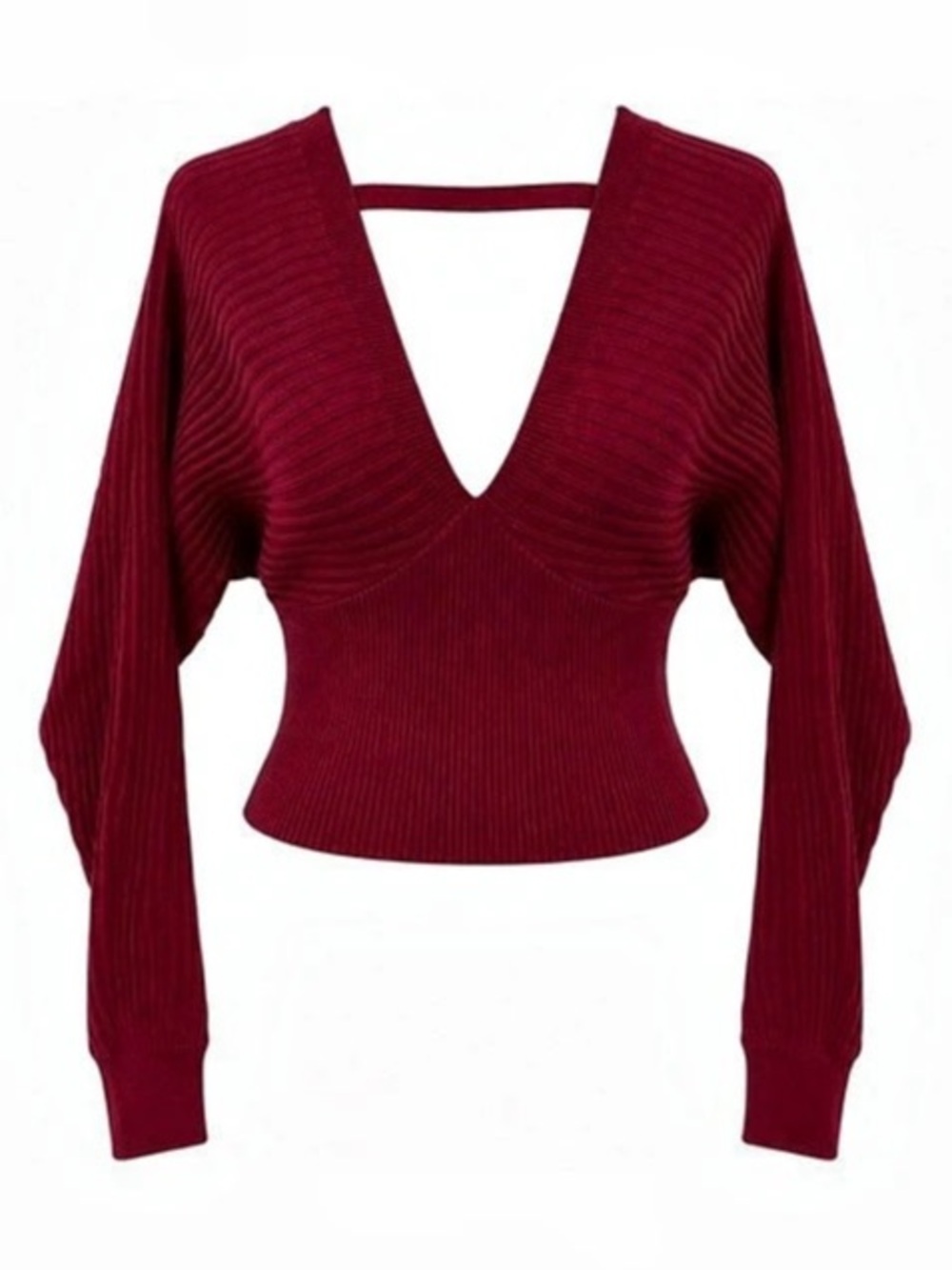 Windsor Ribbed V-Neck Crop Sweater in Burgundy Size Small NWT